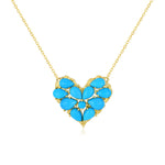 Fantasy Natural Turquoise Heart Pendant Necklace 14k yellow gold
