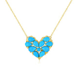 Fantasy Natural Turquoise Heart Pendant Necklace 14k yellow gold