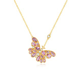 Pink Sapphire Diamond Butterfly Pendant Necklace