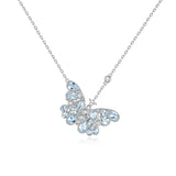 Aquamarine Diamond Butterfly Pendant Necklace