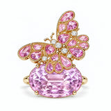 14k yellow gold  Nina Zhou x Kai Butterfly on Rock 13.89 ctw Natural Kunzite, Pink Sapphire & Diamond Ring (One-of-a-Kind)