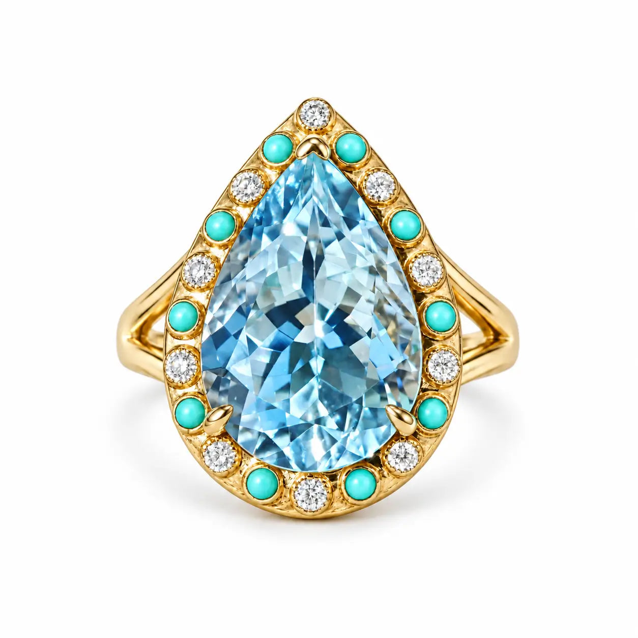 14k yellow gold Nina Zhou x Kai Tidal Laguna 5.86 ctw AIGS Certified Natural Aquamarine, Turquoise & Diamond Ring (One-of-a-Kind)