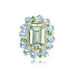 Nina Zhou Natural Margaret Prasiolite Aquamarine Tsavorite Cocktail Ring in 14k gold