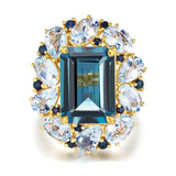 14k yellow gold Margeret London Blue Topaz Aquamarine Sapphire Cocktail Ring