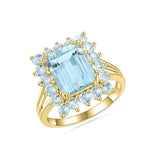 14k yellow gold natural sky blue aquamarine cocktail ring