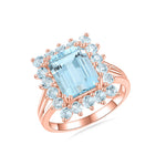 14k rose gold natural sky blue aquamarine cocktail ring