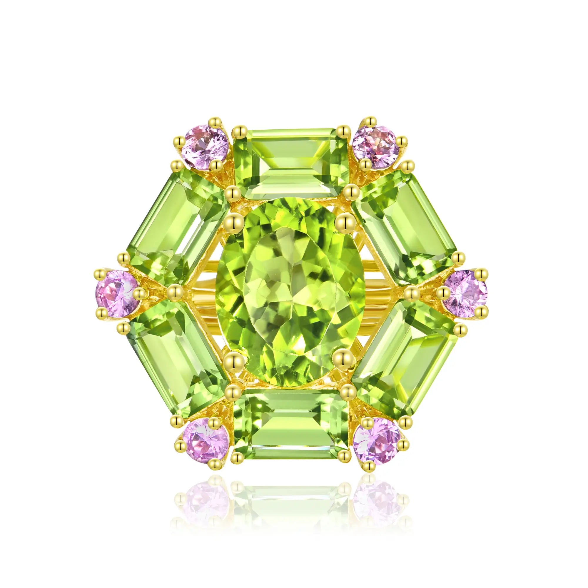 Nina Zhou Natural Margaret 7.20ctw Peridot & Pink Sapphire Cocktail Ring in 14k gold 