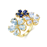 Aquamarine Moonstone Sapphire Diamond Flower Blossom Ring