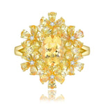 Natural Yellow Sapphire Citrine Diamond Blossom Cocktail Ring 14k yellow gold