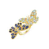 Sapphire Aquamarine Diamond Two Butterfly Between the Finger Cocktail Ring