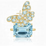 Nina Zhou Natural 14.5ctw Aquamarine & Diamond Butterfly on Topaz Convertible Brooch-Ring in 14k gold