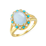 Aquamarine Turquoise Diamond Vintage-Style Cocktail Ring