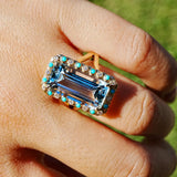 14k yellow gold Nina Zhou x Kai Tidal Laguna 7.62 ctw Guild Certified Natural Aquamarine, Turquoise & Diamond Ring (One-of-a-Kind)