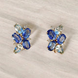 Elizabeth Sapphire, Aquamarine and Diamond Cluster Baroque Pearl Drop Earrings