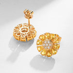 Sunflower Natural Yellow Sapphire Diamond Earrings 14k yellow gold