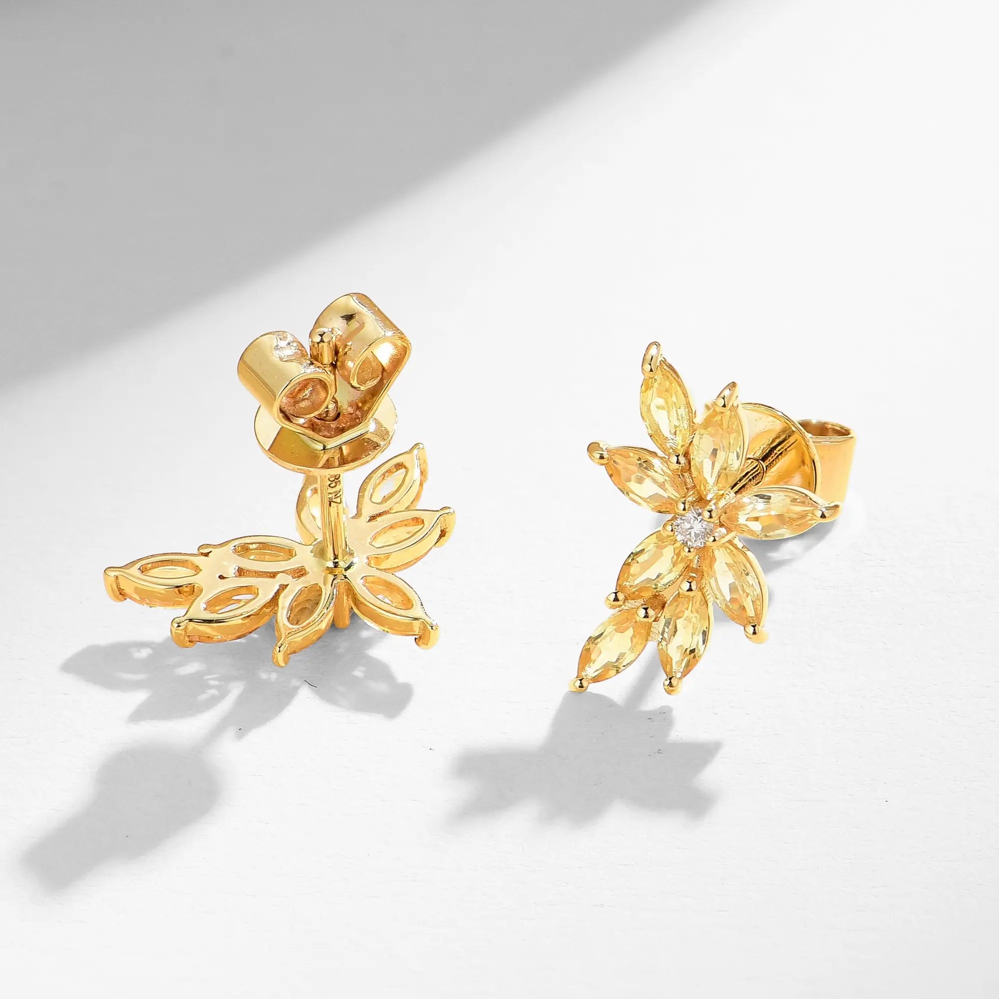Natural Yellow Sapphire Diamond Cluster Earrings 14k Yellow Gold