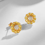 Sunflower Natural Yellow Sapphire Diamond Earrings 14k yellow gold
