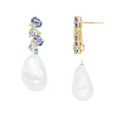 Nosa Sapphire, Aquamarine and Diamond Cluster Baroque Pearl Drop Earrings