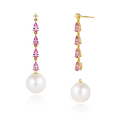 Hailey Pink Sapphire Diamond and Pearl Drop Earrings