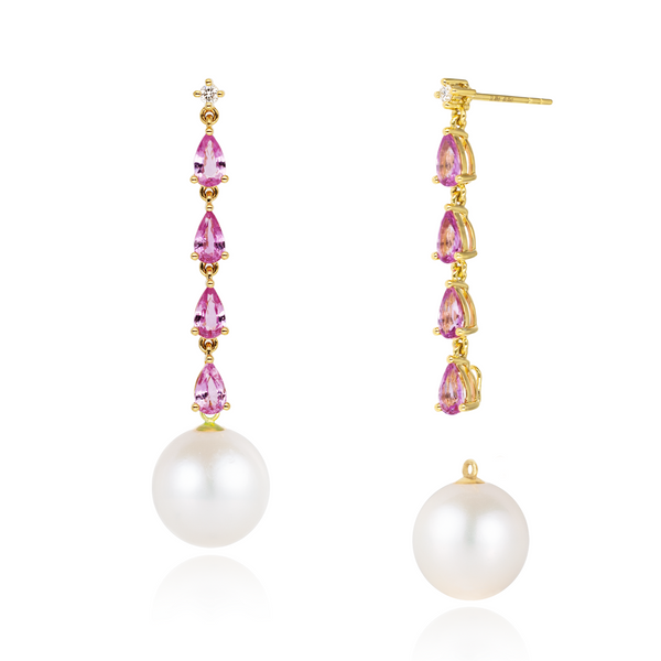 Pink Sapphire Diamond & Pearl Drop Earrings – Nina Zhou