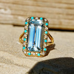 14k yellow gold Nina Zhou x Kai Tidal Laguna 7.62 ctw Guild Certified Natural Aquamarine, Turquoise & Diamond Ring (One-of-a-Kind)