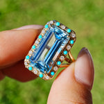 14k yellow gold Nina Zhou x Kai Tidal Laguna 7.62 ctw Guild Certified Natural Aquamarine, Turquoise & Diamond Ring (One-of-a-Kind)