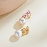 Nina Zhou Elizabeth Natural Morganite, Pink Tourmaline and Diamond Cluster Pearl Convertible Drop Earrings 14k yellow gold