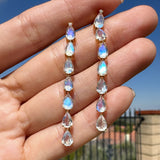 Pear Moonstone Diamond Line Drop Earrings