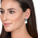 Elizabeth Sapphire, Aquamarine and Diamond Cluster Pearl Drop Earrings