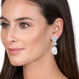 Aquamarine Diamond Double Blossom Baroque Pearl Convertible Drop Earrings