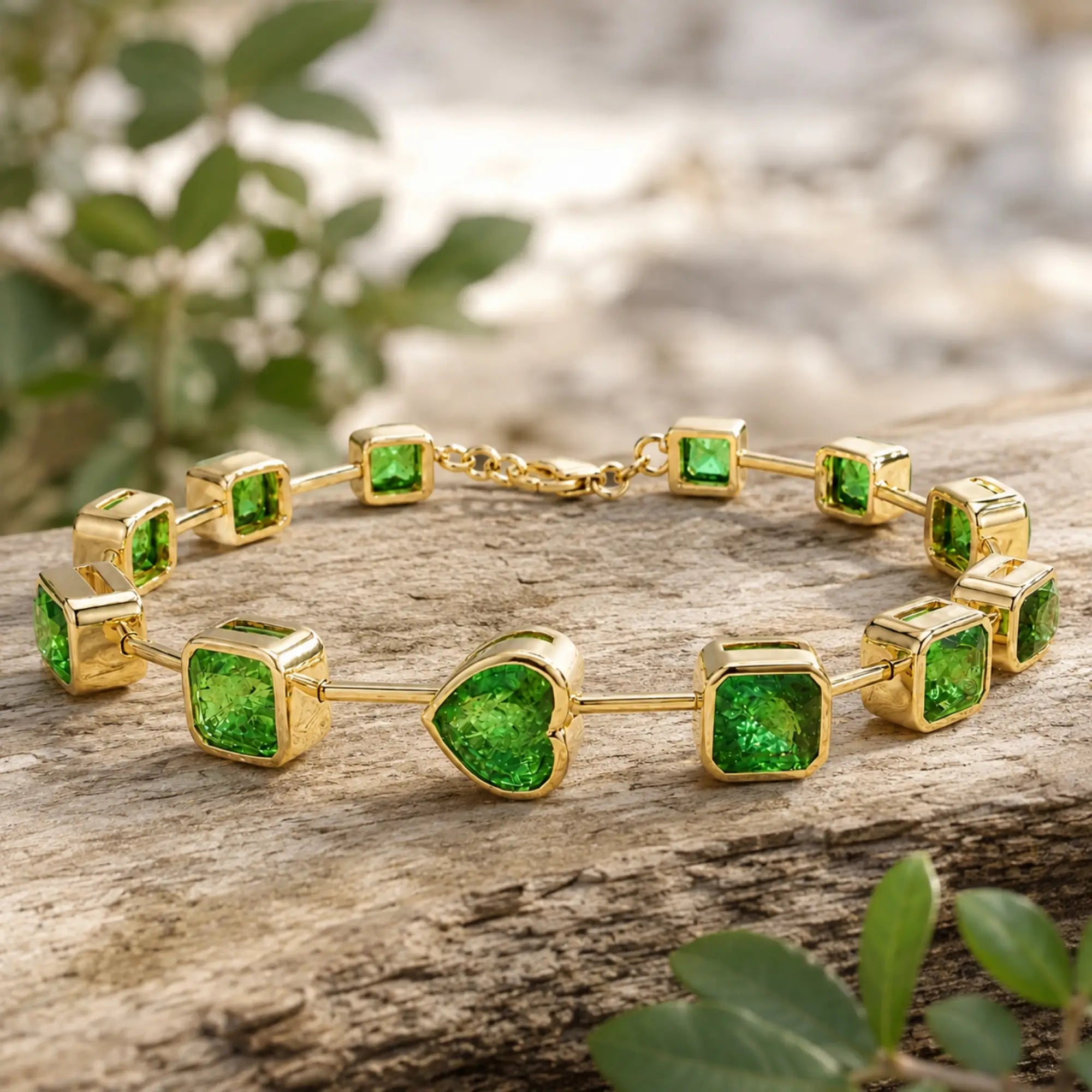 nina zhou jewelry 14k solid yellow gold The Garland 16.25 ctw Natural Tsavorite Link Bracelet (One-of-a-Kind)
