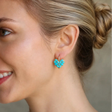 Fantasy Heart Turquoise Diamond Drop Earrings in 14k yellow gold