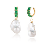 Grace Emerald Hoop Earrings with Baroque Pearl Drop Enhancers