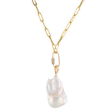 Baroque Pearl Diamond Link Convertible Paperclip Chain Necklace