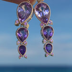 Lily of the Valley Natural Purple Amethyst, Pink Sapphire & Diamond Drop Earrings 14k yellow gold