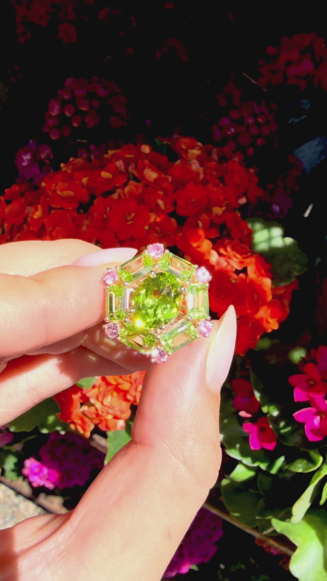 Nina Zhou Natural Margaret 7.20ctw Peridot & Pink Sapphire Cocktail Ring in 14k gold 