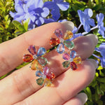 14k yellow gold Nina Zhou x Kai Double Blossom 7.04 ctw Natural Rainbow Sapphire & Diamond Drop Earrings (One-of-a-Kind)
