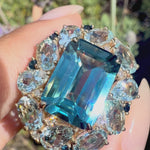 14k yellow gold Margeret London Blue Topaz Aquamarine Sapphire Cocktail Ring