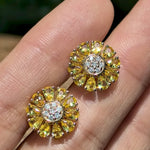Sunflower Natural Yellow Sapphire Diamond Earrings 14k yellow gold