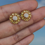 Sunflower Natural Yellow Sapphire Diamond Earrings 14k yellow gold