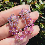 nina zhou Island Blossoms natural Pink Morganite, Sapphrie, Tourmaline & Diamond Drop Earrings in 14k gold
