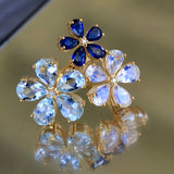 Aquamarine Moonstone Sapphire Diamond Flower Blossom Cocktail Ring