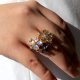 Aquamarine Moonstone Sapphire Diamond Flower Blossom Cocktail Ring