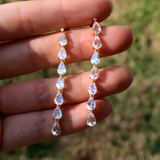 Pear Moonstone Diamond Line Drop Earrings