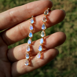 Pear Moonstone Diamond Line Drop Earrings