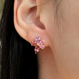 Pink Sapphire Tourmaline Diamond Blossom Earrings