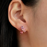 Pink Sapphire Tourmaline Diamond Blossom Earrings