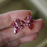 Pink Sapphire Tourmaline Diamond Blossom Earrings