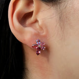 Pink Sapphire Tourmaline Diamond Blossom Earrings