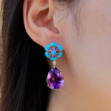 Turquoise Amethyst Diamond Drop Earrings